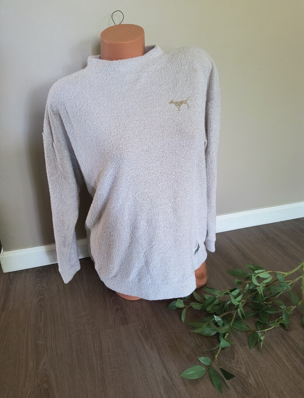 Victoria's Secret PINK Sweatshirt Beige Textured Cozy Pullover Oversized Size XS